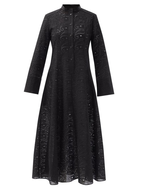 Three Graces London - Connie Broderie-anglaise Shirt Dress Black