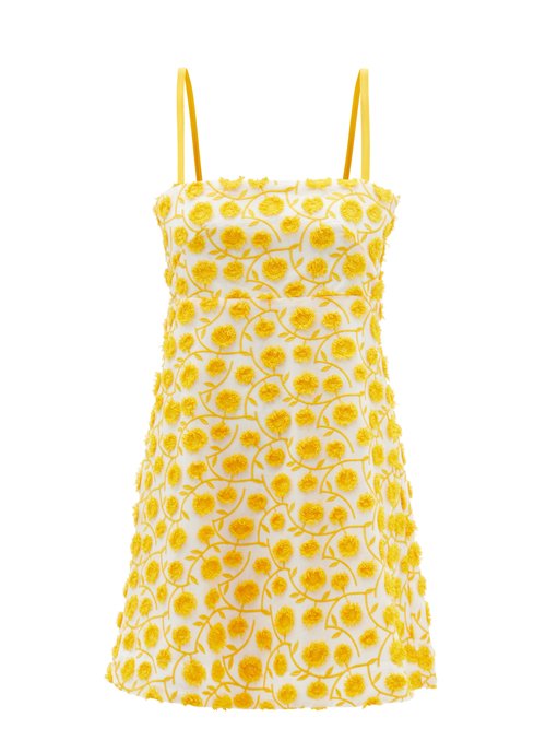 Three Graces London - Clementine Floral-embroidered Cotton-blend Dress Yellow Multi