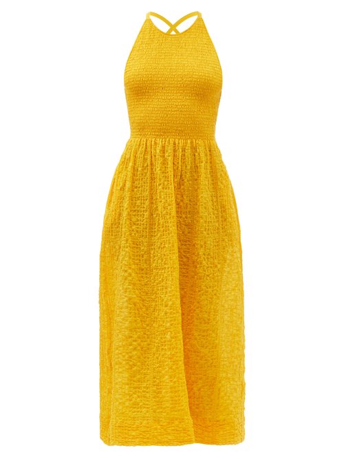 Three Graces London - Soleil Cotton-blend Seersucker Sun Dress Yellow