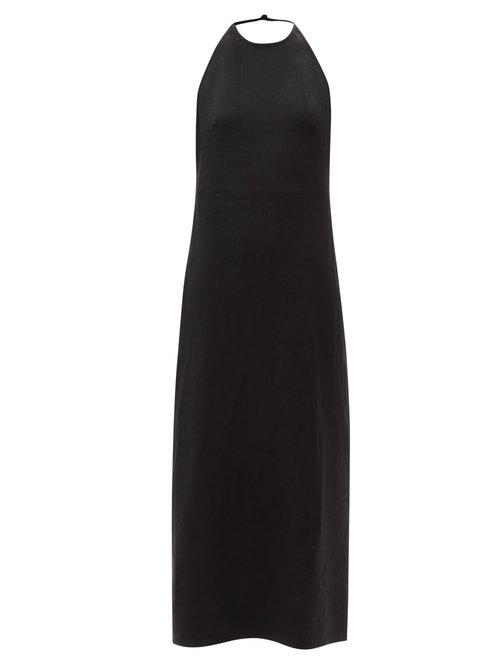 Three Graces London - Harisha Plunge-back Linen-voile Dress Black