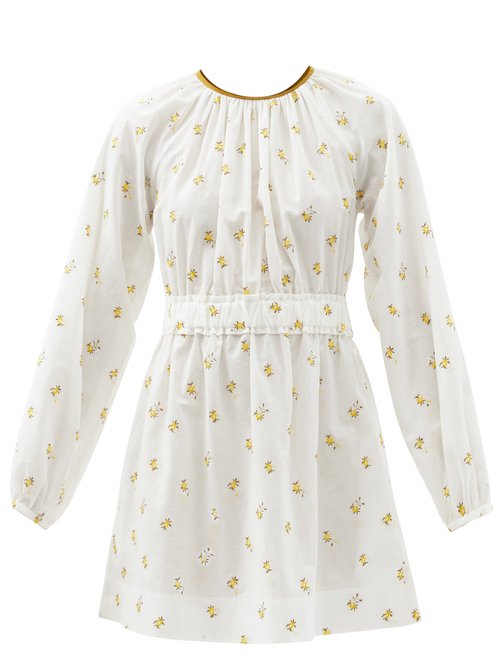 Three Graces London - Rosette Floral-embroidered Cotton-blend Mini Dress White