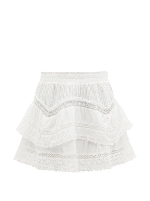 Loveshackfancy - Abrielle Lace-insert Cotton-voile Mini Skirt White Beachwear