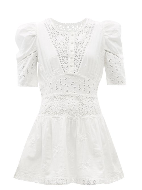 Loveshackfancy – Divine Floral-embroidered Cotton-voile Mini Dress White