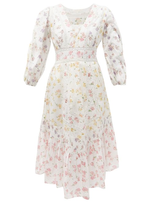 Loveshackfancy - Garrison Lace And Floral-print Cotton-voile Dress White Multi