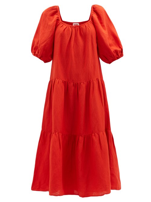 Solid & Striped - Puff-sleeve Banded-lawn Trapeze Dress Red