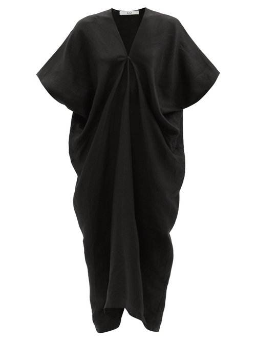 Buy Co - Natural World Oversized V-neck Organic-linen Dress Black online - shop best CO clothing sales