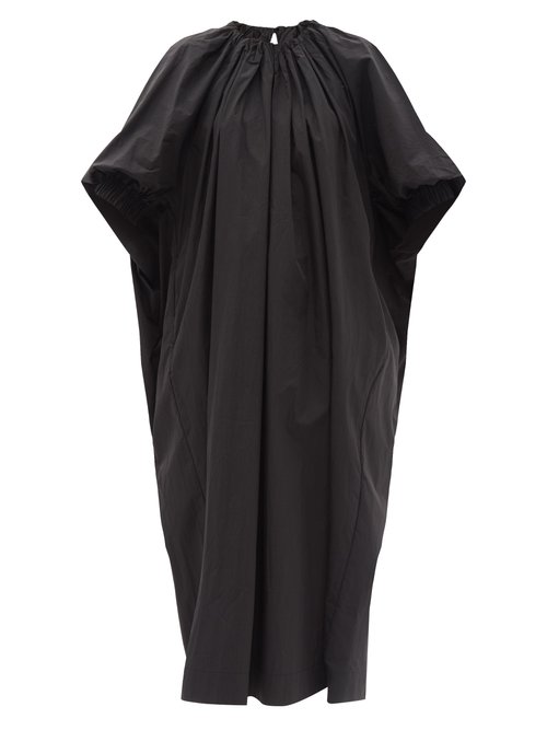 Co - Ruched Cotton-blend Poplin Dress Black