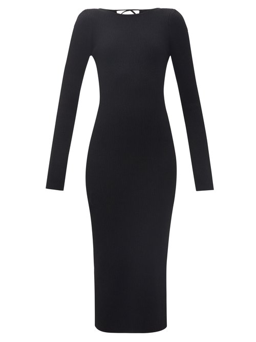 Khaite - Vivia Lace-up Ribbed Midi Dress Black