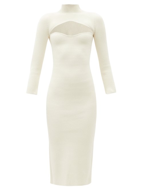Buy Khaite - Mischa Cutout Ribbed-knit Midi Dress Ivory online - shop best Khaite clothing sales