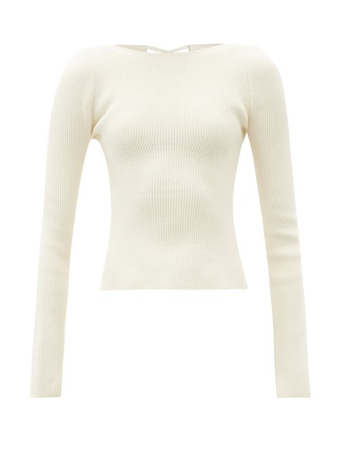 Khaite - Angelina Laced-back Ribbed Sweater Ivory
