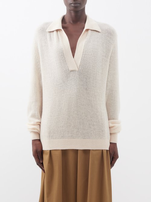Khaite - Jo V-neck Cashmere-blend Sweater Ivory
