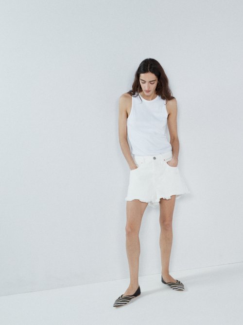 Raey - Tahiti Frayed-hem Organic Cotton Denim Shorts - Womens - White
