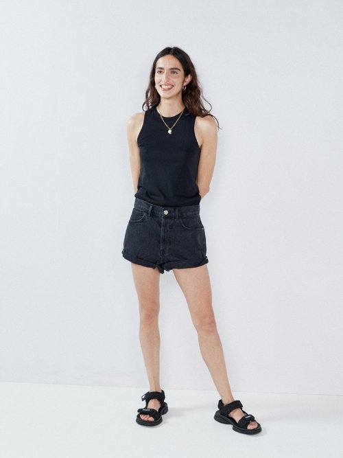 Raey - Rivet Cut-off Organic Cotton Denim Shorts - Womens - Black