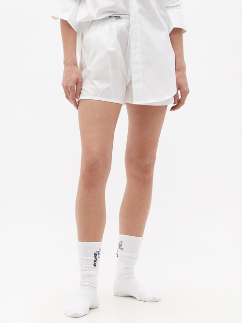 Hommegirls Logo-waistband Cotton Pyjama Shorts In White | ModeSens