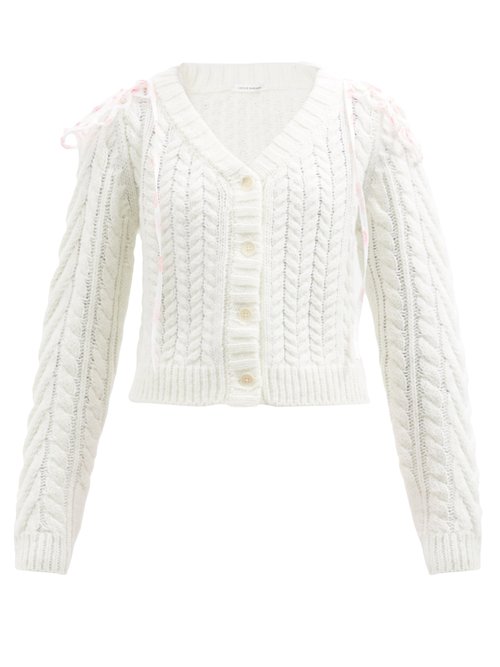Cecilie Bahnsen - Milo Frilled Cable-knit Wool-blend Cardigan Cream
