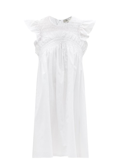 Buy Sea - Gladys Hand-smocked Cotton-poplin Dress White online - shop best Sea clothing sales
