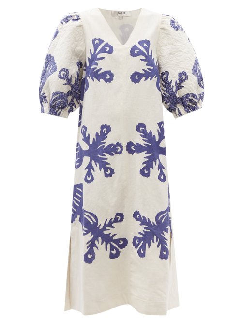 Sea - Henrietta Quilted Cotton-blend Midi Dress White Print