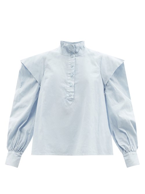 Sea - Maura Puff-sleeve Cotton-poplin Blouse Light Blue