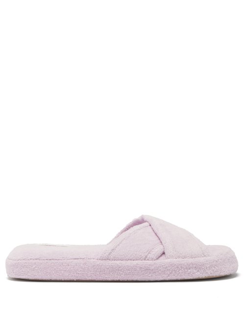 Skin - Kyoto Crossover-strap Organic-cotton Terry Slides Pink