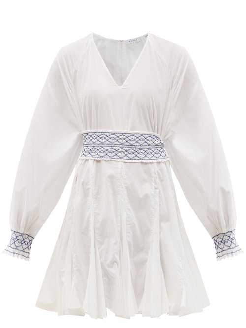 Rhode - Olivia Belted V-neck Cotton Mini Dress White | Coshio Online Shop