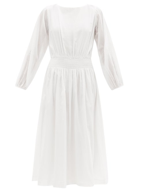 Rhode - Poppy Plunge-back Cotton-voile Midi Dress White