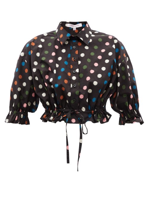 Buy Carolina Herrera - Polka-dot Cropped Cotton-poplin Top Black Multi online - shop best Carolina Herrera 