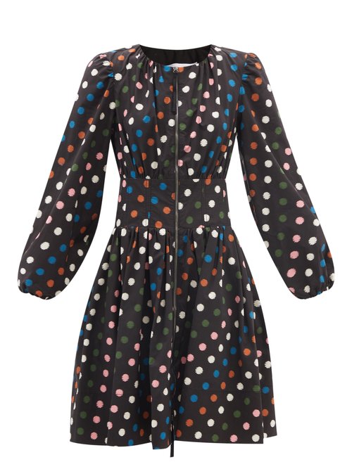 Carolina Herrera - Zipped Polka-dot Cotton-poplin Dress Black Multi
