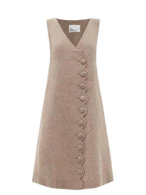Lisa Marie Fernandez - Scalloped Linen-blend Tweed Dress Brown