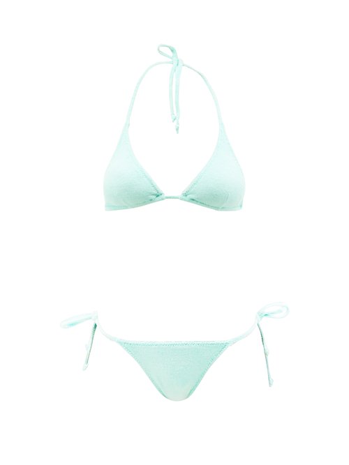 Lisa Marie Fernandez - Pamela Cotton-blend Terry Triangle Bikini Green Beachwear