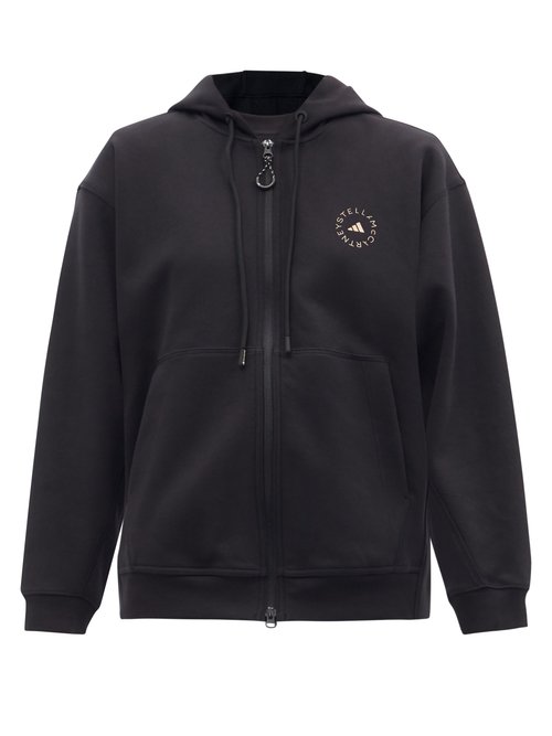 Adidas By Stella Mccartney - Logo-print Zipped Cotton-blend Hooded Sweatshirt Black