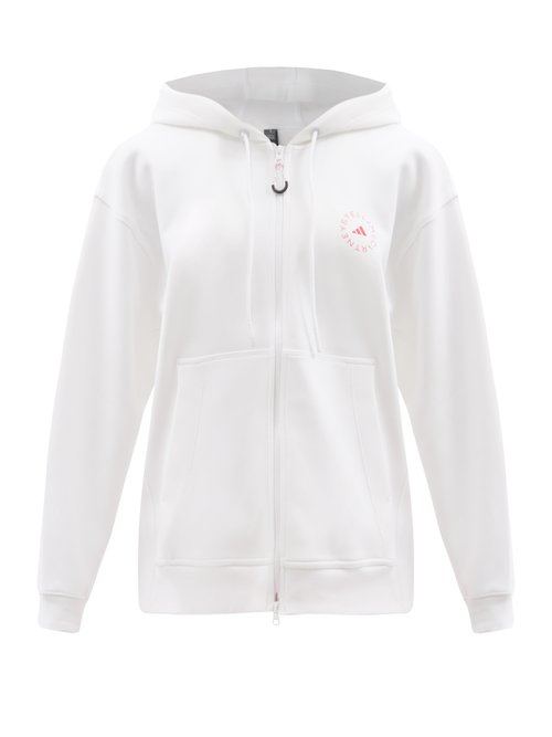 Adidas By Stella Mccartney - Logo-print Zipped Cotton-blend Hooded Sweatshirt White