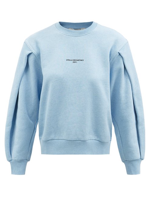 Buy Stella Mccartney - Logo-print Pleated Cotton-jersey Sweatshirt Blue online - shop best Stella McCartney 