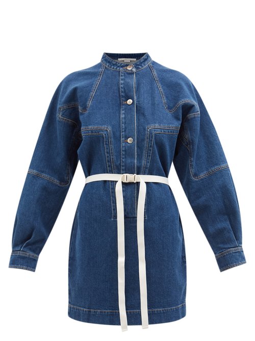 Buy Stella Mccartney - Belted Denim Mini Dress Denim online - shop best Stella McCartney clothing sales