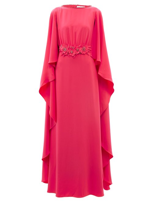 Carolina Herrera – Cape-back Floral-appliqué Crepe Gown Pink
