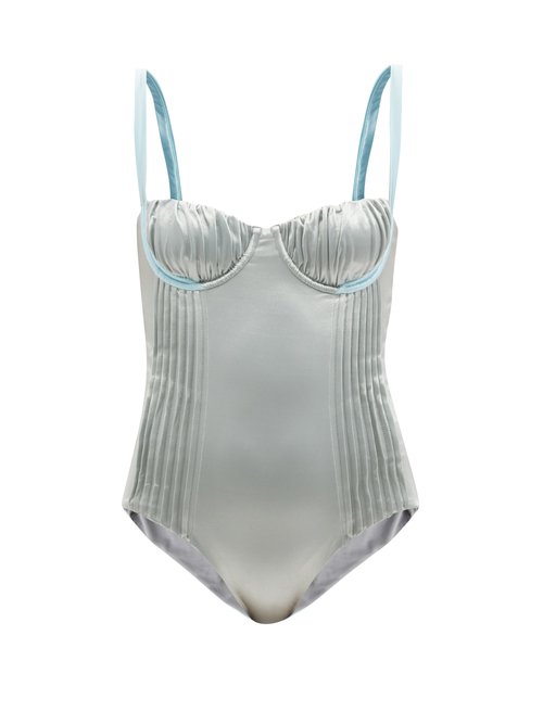 Isa Boulder - Formality Pintucked Swimsuit Light Blue Beachwear