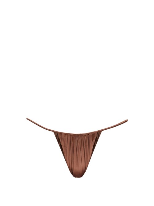 Isa Boulder - Leaf High-cut Ruched Bikini Briefs Brown Beachwear