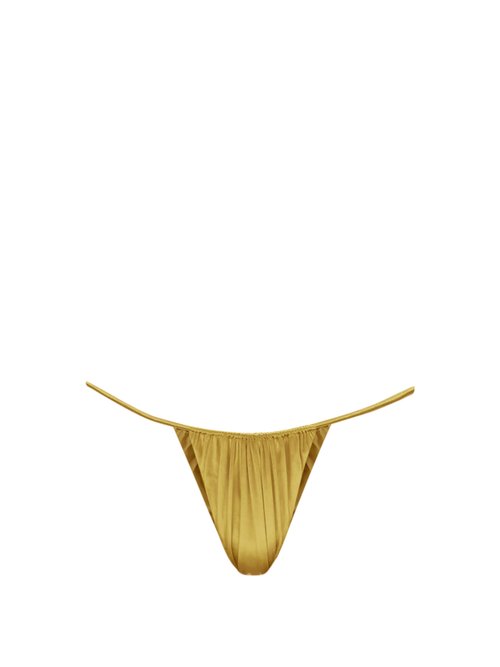 Isa Boulder - Leaf High-cut Ruched Bikini Briefs Gold Beachwear