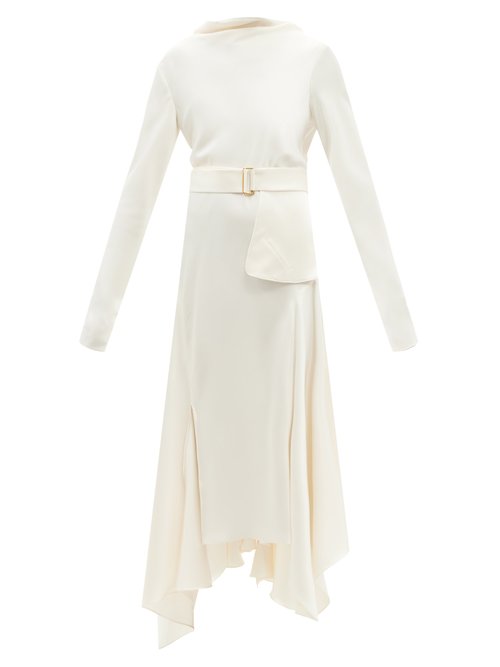 JW Anderson – Belted Handkerchief-hem Crepe Dress Ivory