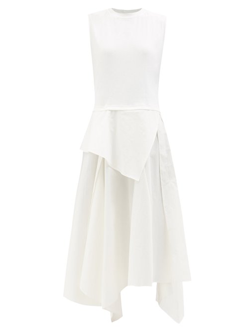 Buy JW Anderson - Peplum Asymmetric-hem Cotton-poplin Midi Dress White online - shop best JW Anderson clothing sales