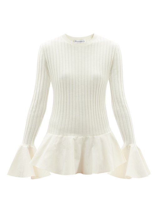 Buy JW Anderson - Fluted Ribbed-knit Wool-blend Sweater White online - shop best JW Anderson 