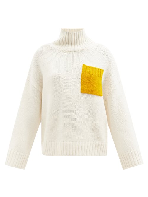 JW Anderson - Patch-pocket Roll-neck Knit Sweater Cream