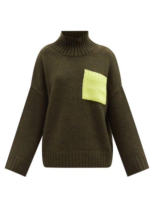 JW Anderson - Patch-pocket Roll-neck Knit Sweater Dark Green