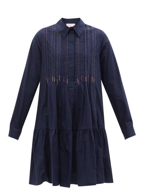 Roksanda - Dilara Embroidered Cotton-poplin Shirt Dress Navy