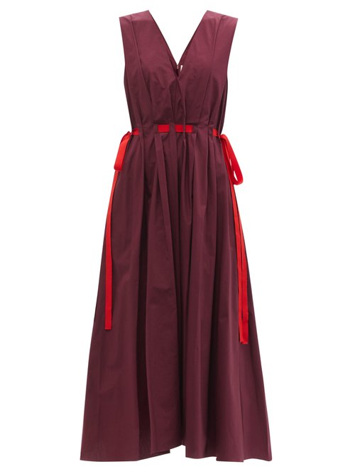 Roksanda - Alenia Drawstring-waist Cotton-poplin Dress Burgundy