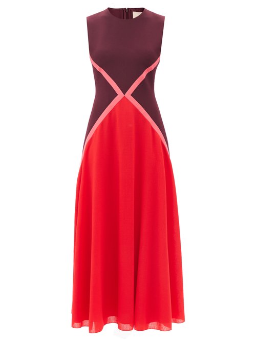 Roksanda - Adabela Chevron-panelled Crepe Midi Dress Red