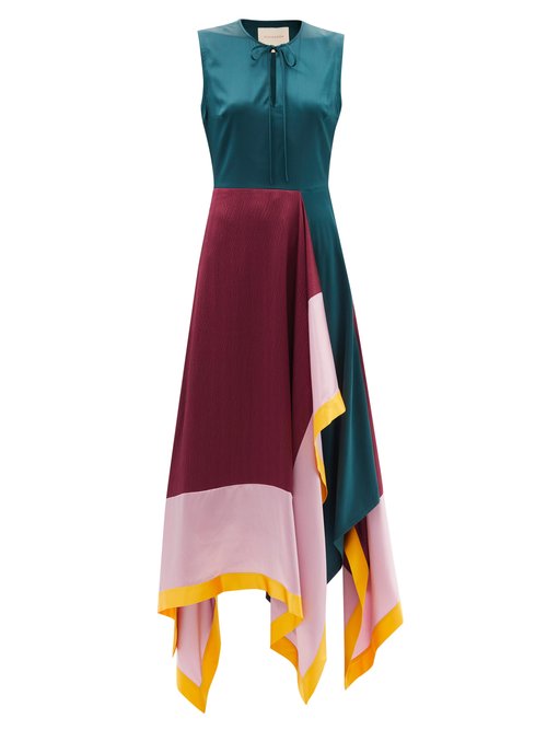 Roksanda - Ceylon Colour-block Silk-satin Dress Burgundy Multi