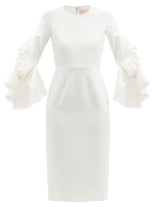 Roksanda - Camellia Ruffle-sleeve Crepe Midi Dress Ivory Multi