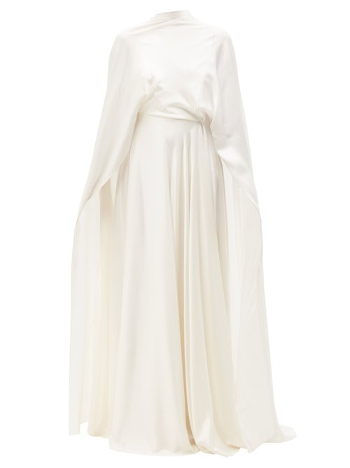 Buy Roksanda - Andromeda Cape-back Hammered Silk-satin Maxi Dress Ivory online - shop best Roksanda clothing sales