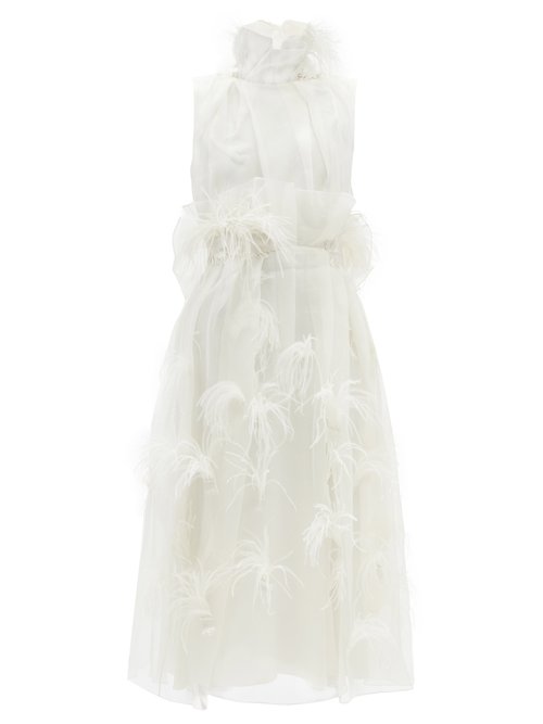 Roksanda - Karea Feather-trimmed Silk-organza Dress Ivory