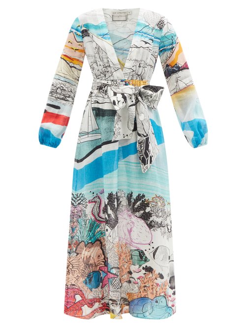 Ithaki V-neck Scenic-print Linen Dress